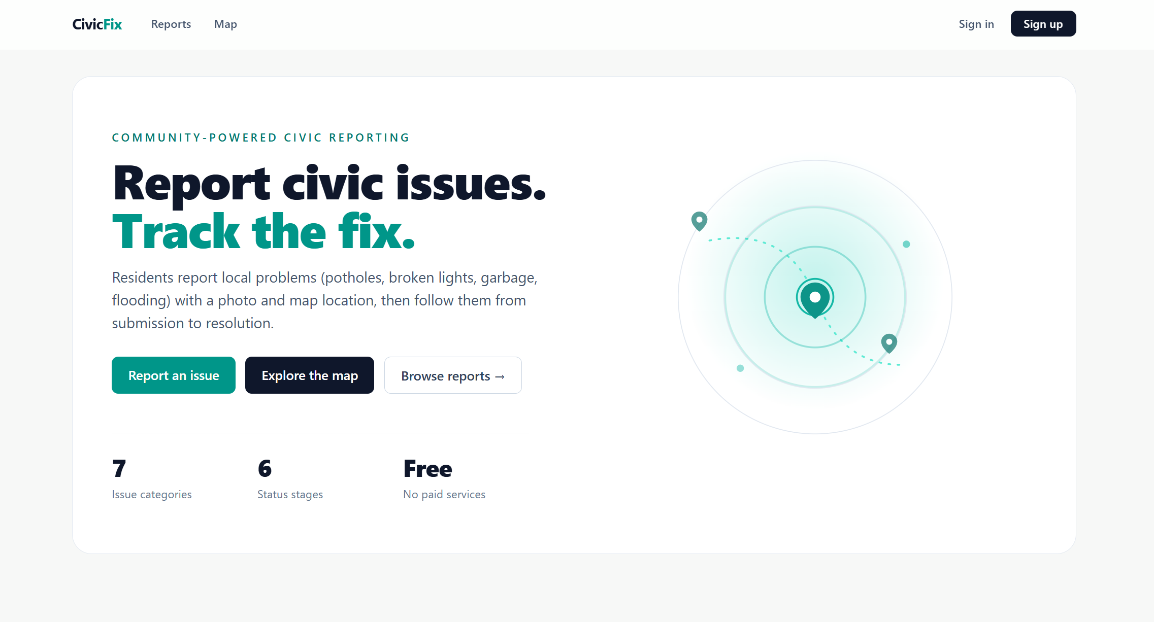 CivicFix community issue reporting platform interface preview