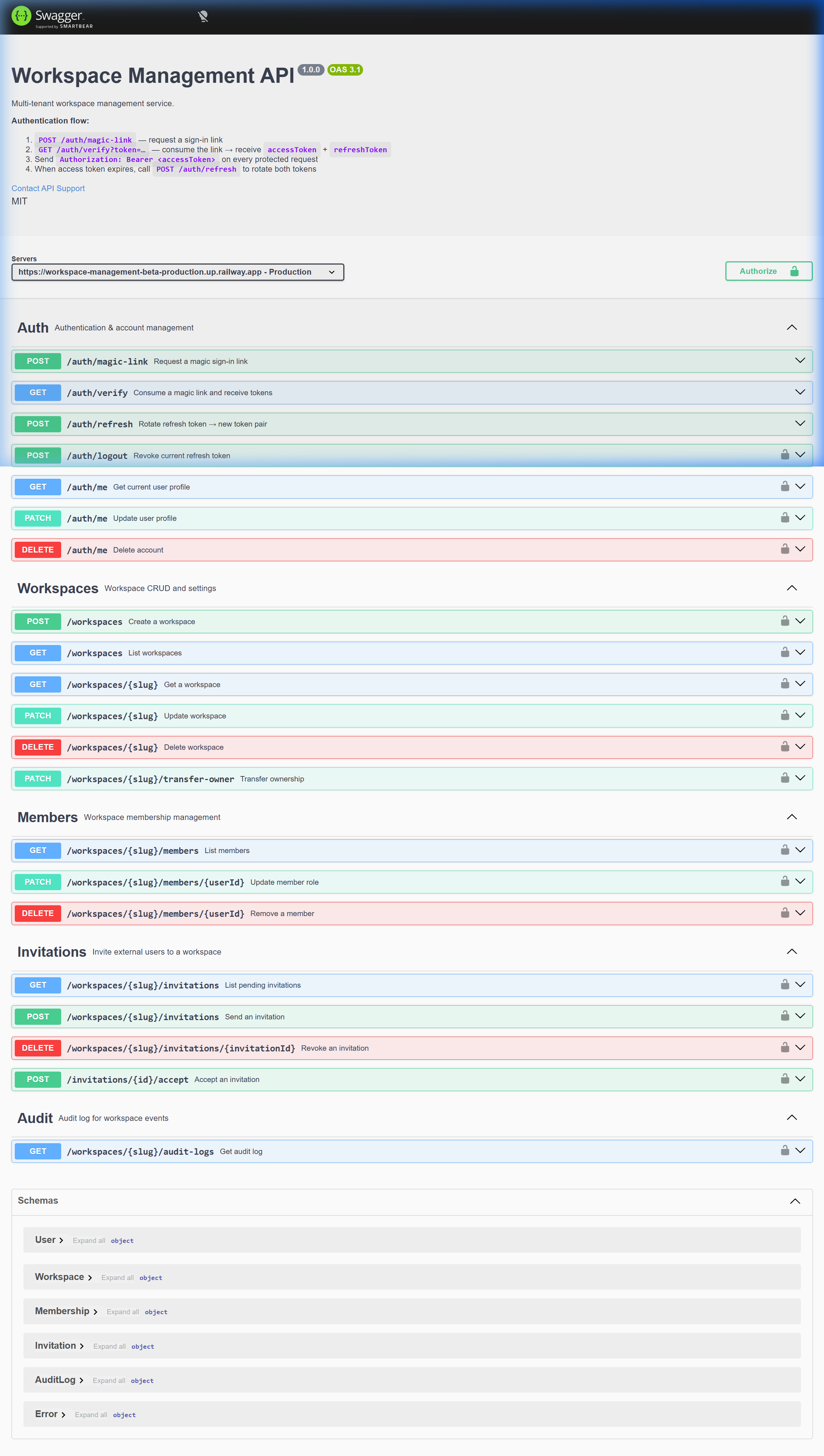 Townhall API workspace management interface preview